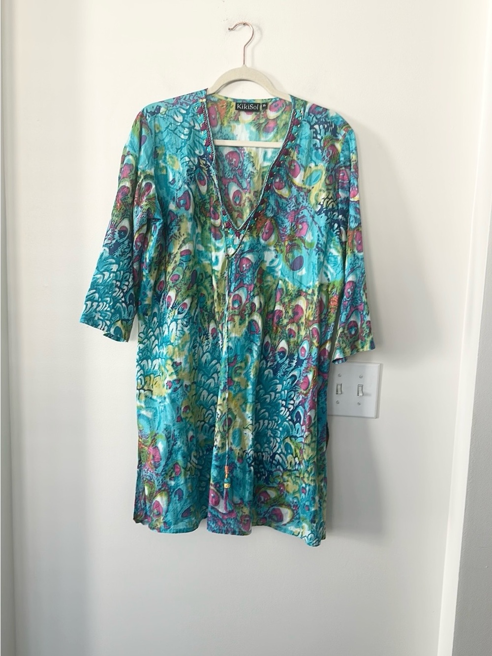 Kikisol Blue Peacock Beaded KikiSol Tunic XL